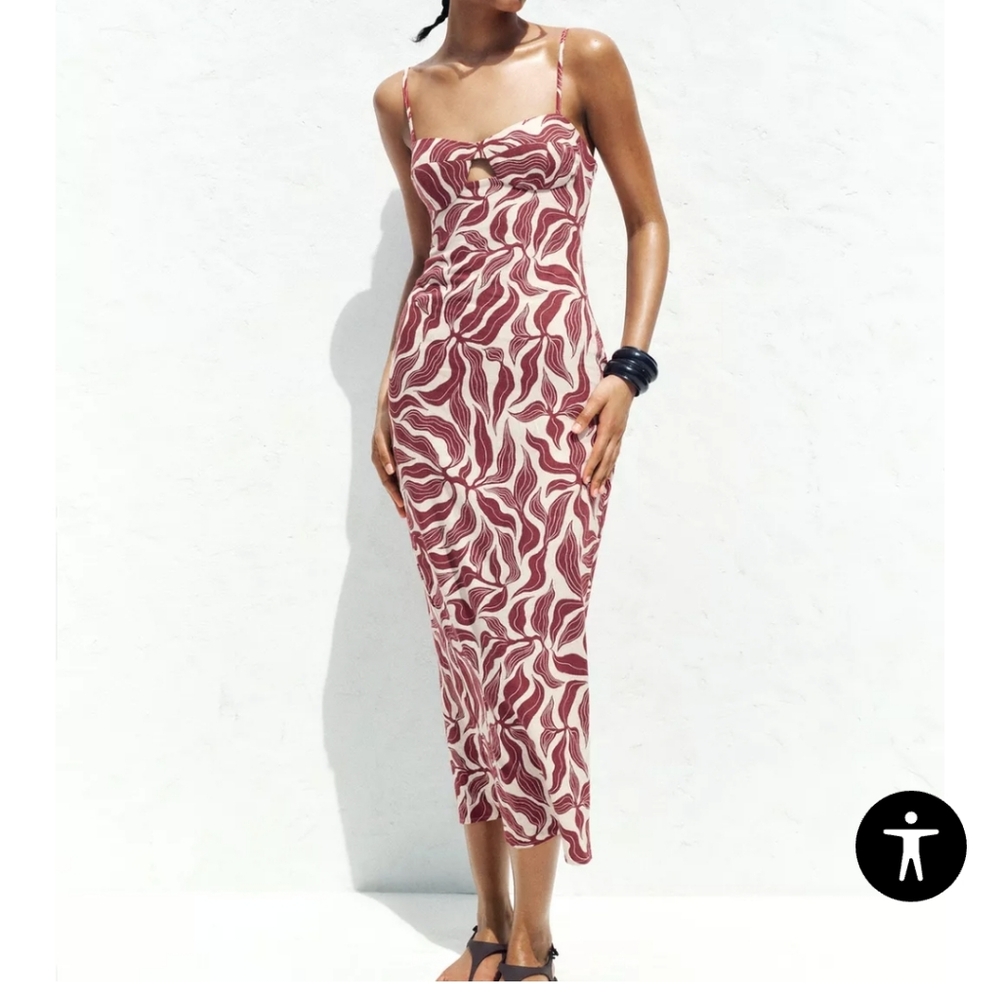 Zara Red and Cream Midi Dress